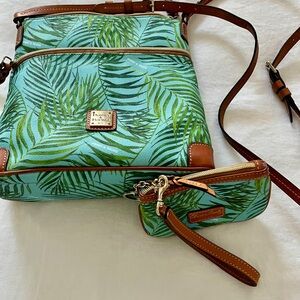 Dooney & Bourke Teal and Green Siesta Palm Crossbody with Wristlet